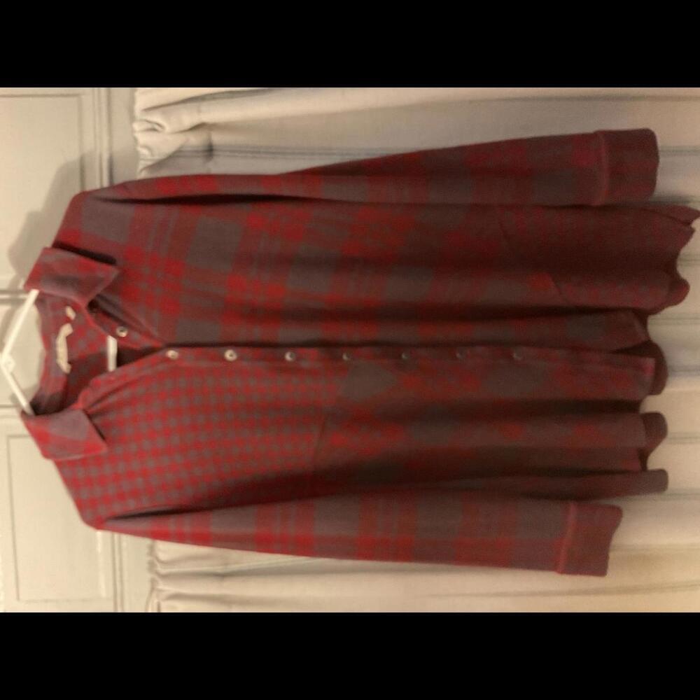 Soft Surroundings Red And Gray Button Up Plaid Tu… - image 1